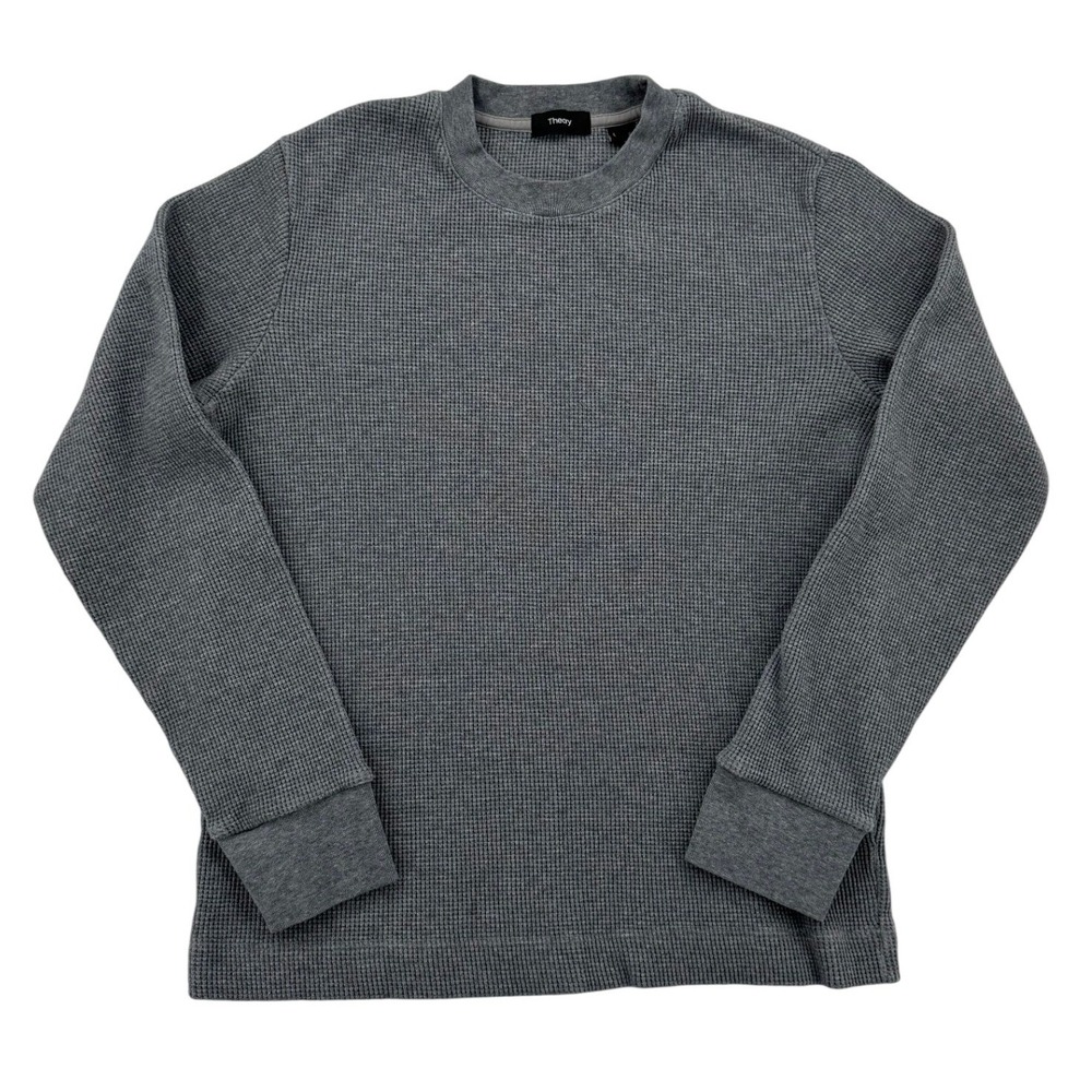 Theory Waffle Knit Thermal Shirt Men Large Grey Good Long Sleeve Crewneck
